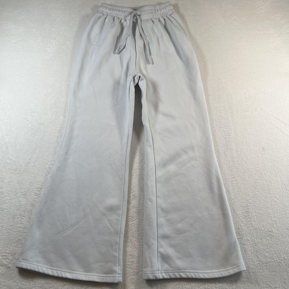 Brandy Melville Pants Womens S White Wide Leg Flare Sweatpants Drawstring Lounge - Picture 1 of 7
